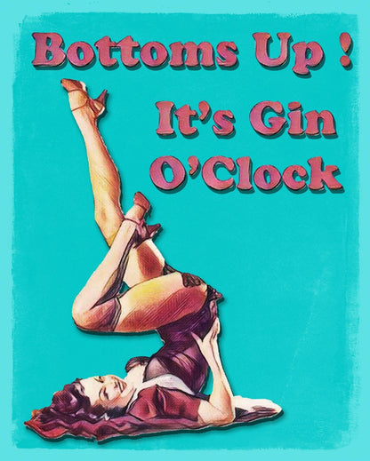 Vintage Metal Sign - Bottoms Up It's Gin O'Clock-0